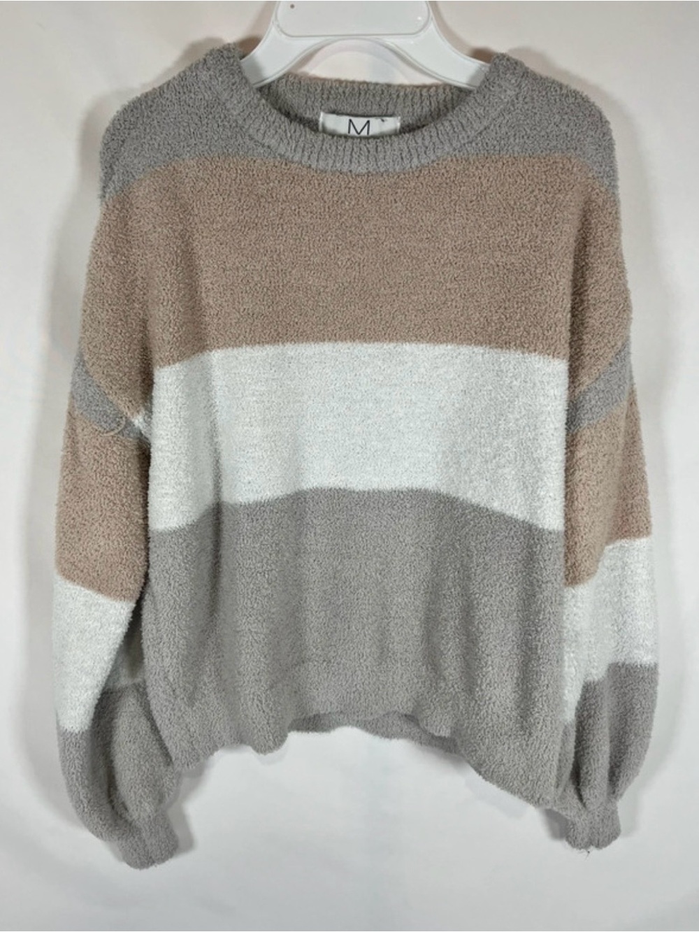 Magaschoni Neutral Colorblock Crewneck Sweater - Gray, White & Tan